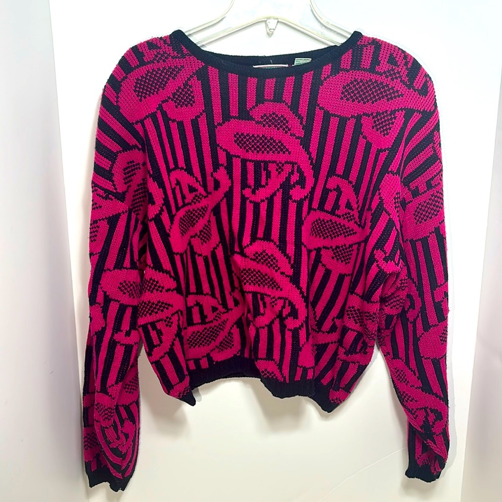 Vintage 1980's International Stefano Sportswear Womens Sweater - Pink & Black
